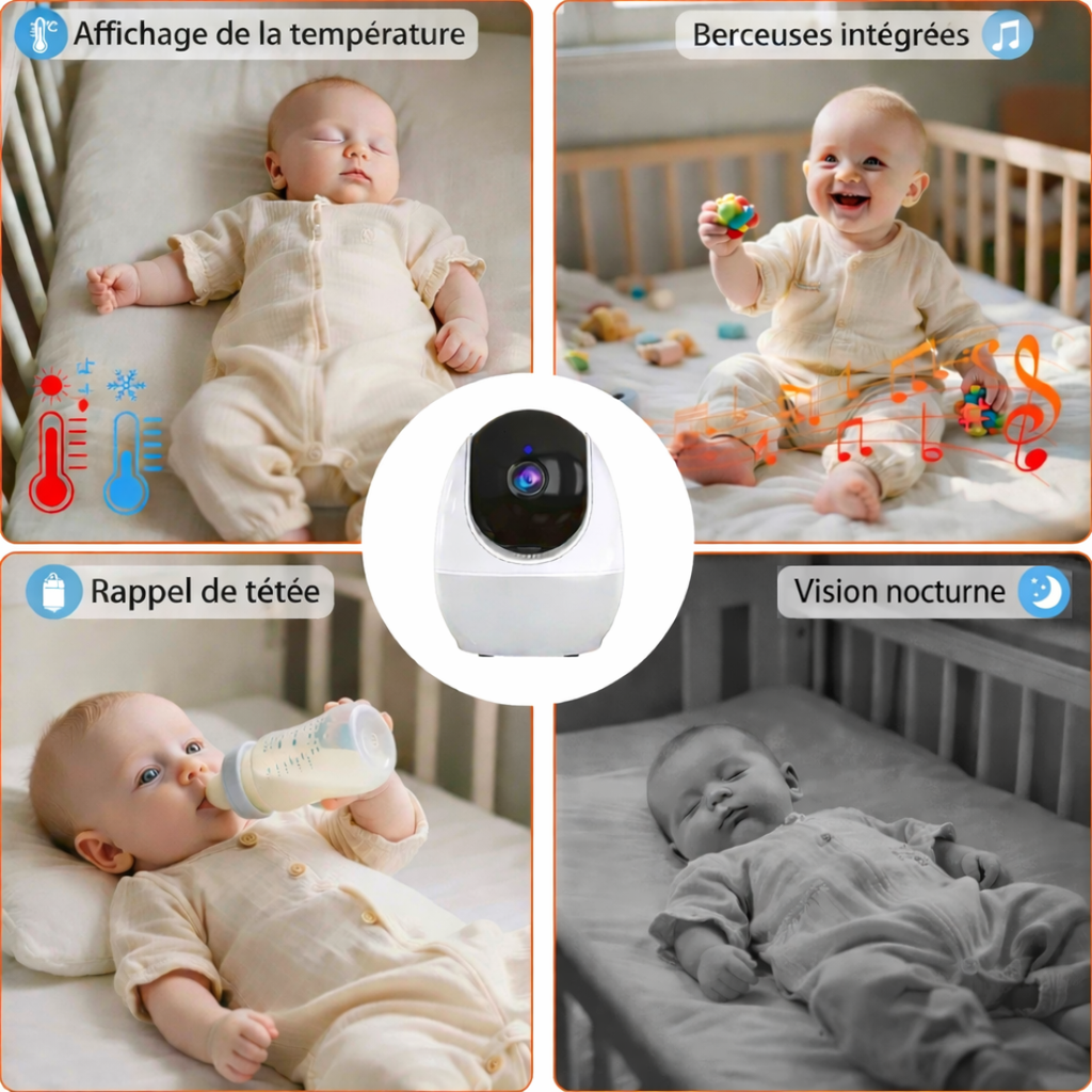 Babyphone vidéo sans WiFi – écran 4,3 pouces, caméra rotative