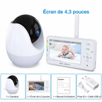 Babyphone vidéo sans WiFi – écran 4,3 pouces, caméra rotative